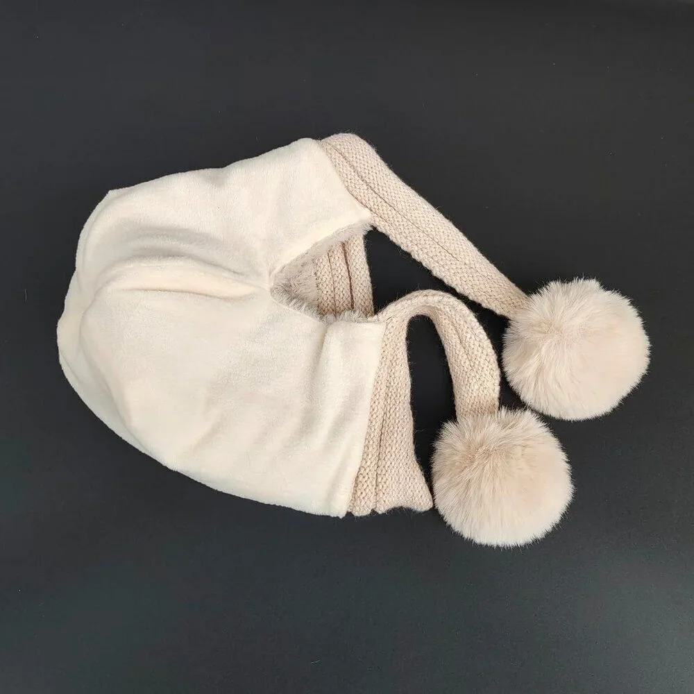 Women Creame Winter Sherpa Beanie Hats Knit Ear Flaps Peruvian Cover Ears